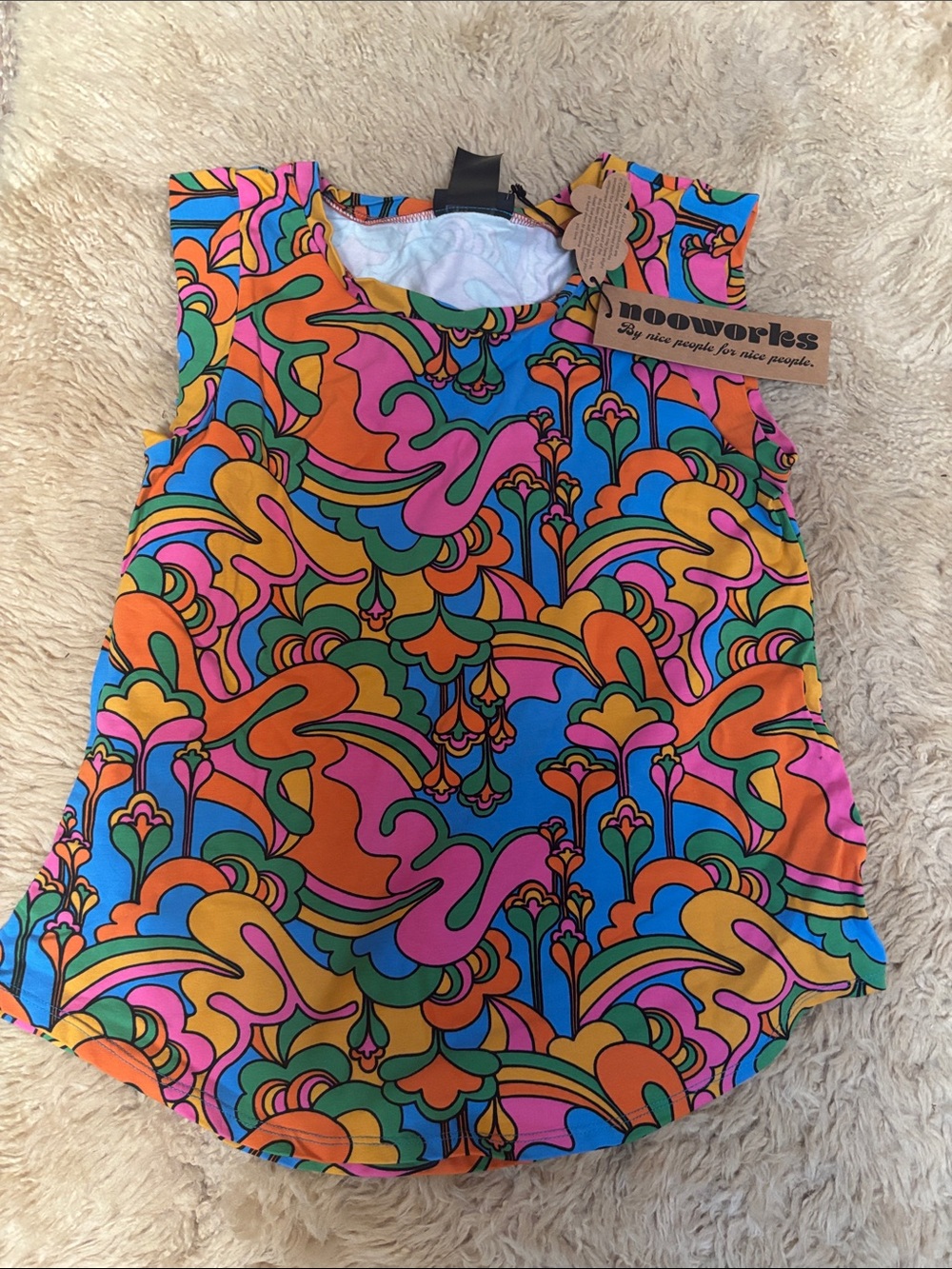 Nooworks Vibrant Retro Swirl Tank Top in Orange, Pink & Blue